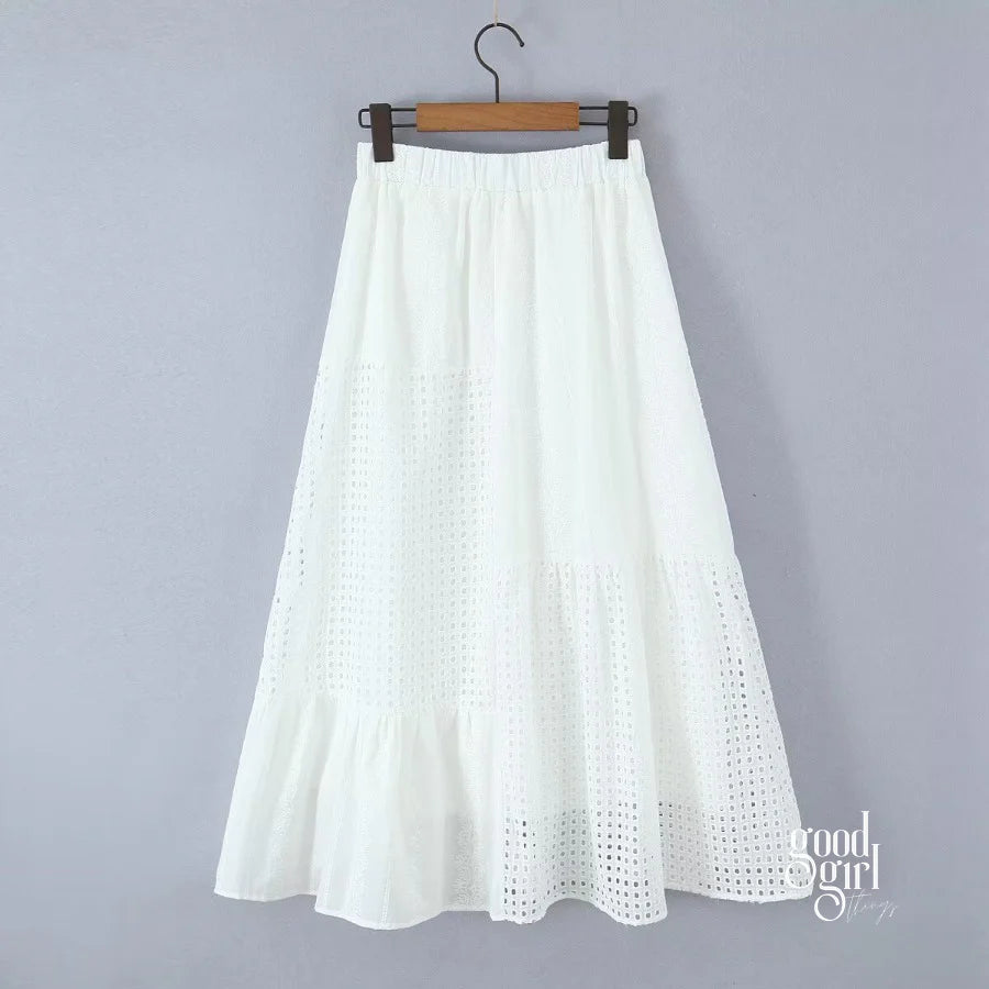 Jacie Embroidered Cut-Out Skirt Set