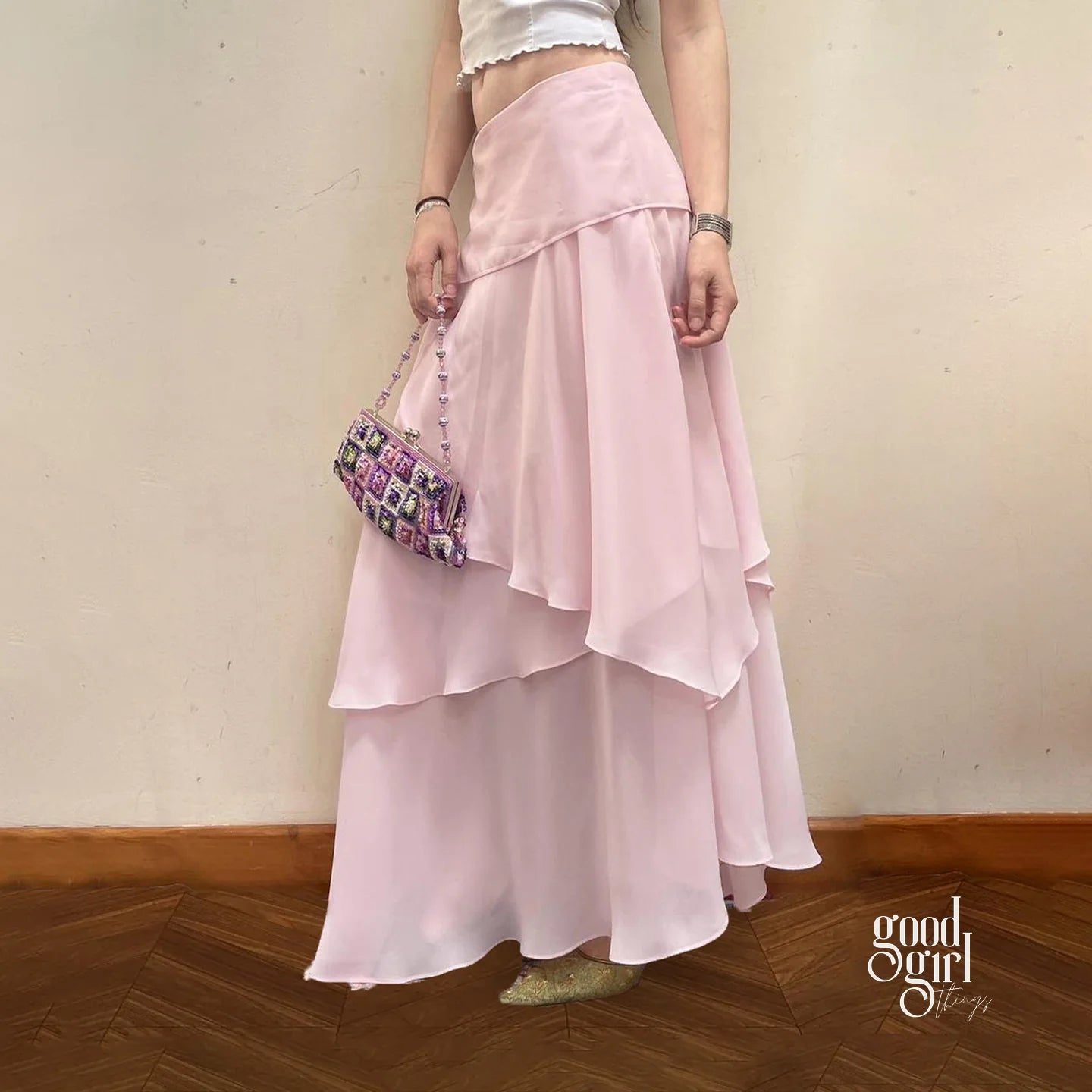 Jacklynn Pink Layered Maxi Skirt