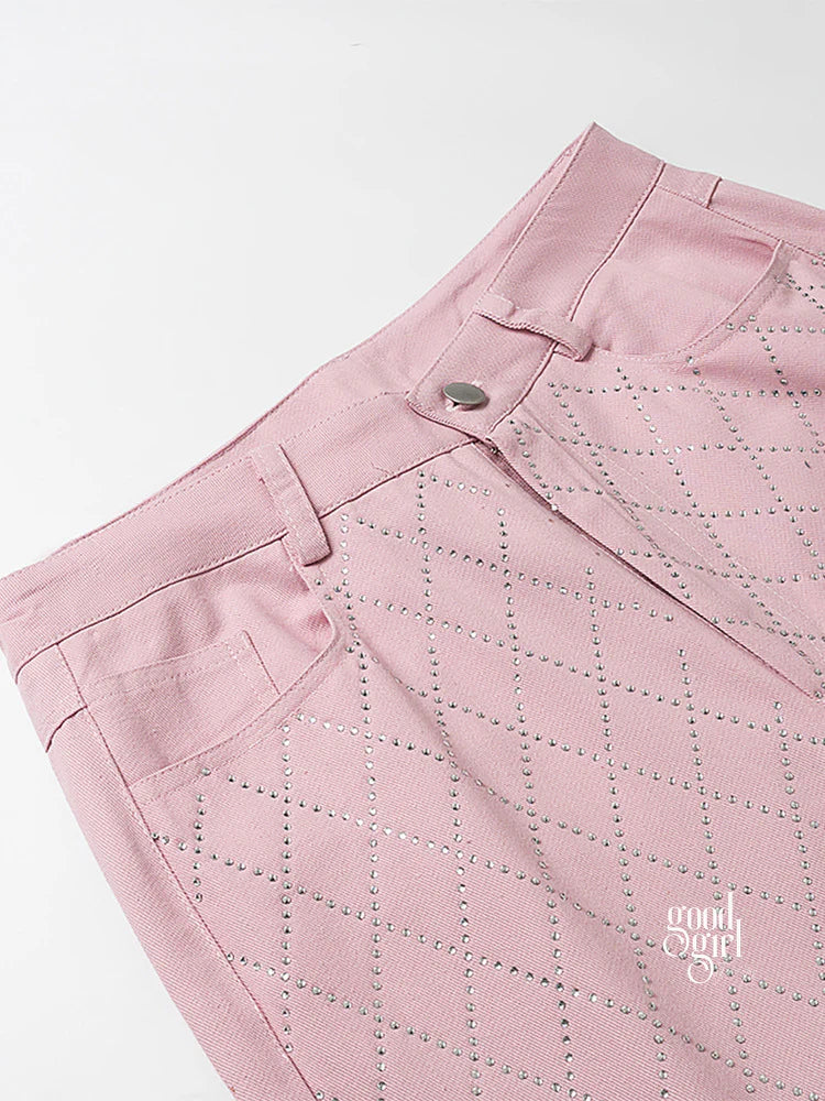 Kaidyn Pink Rhinestone Straight Jeans