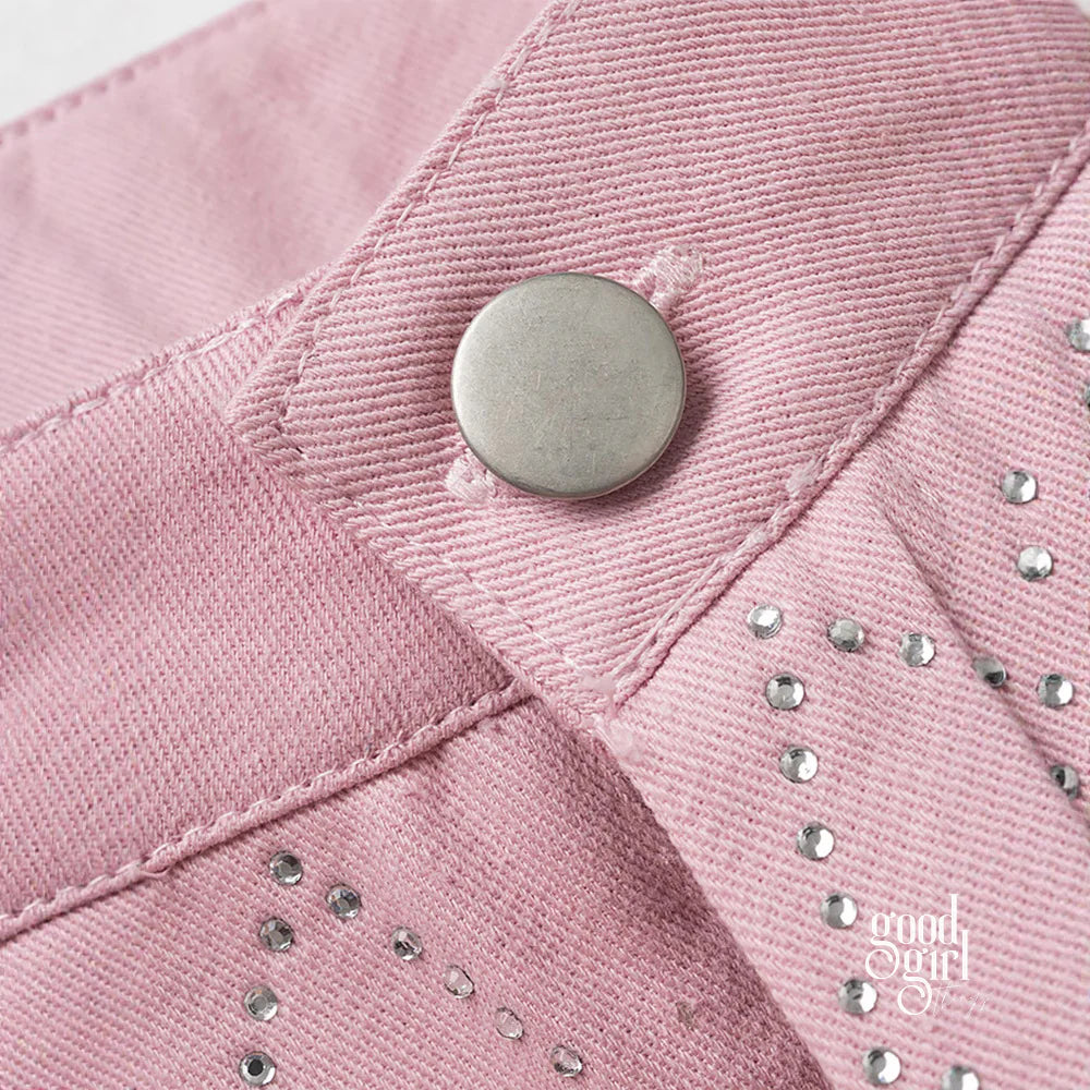 Kaidyn Pink Rhinestone Straight Jeans