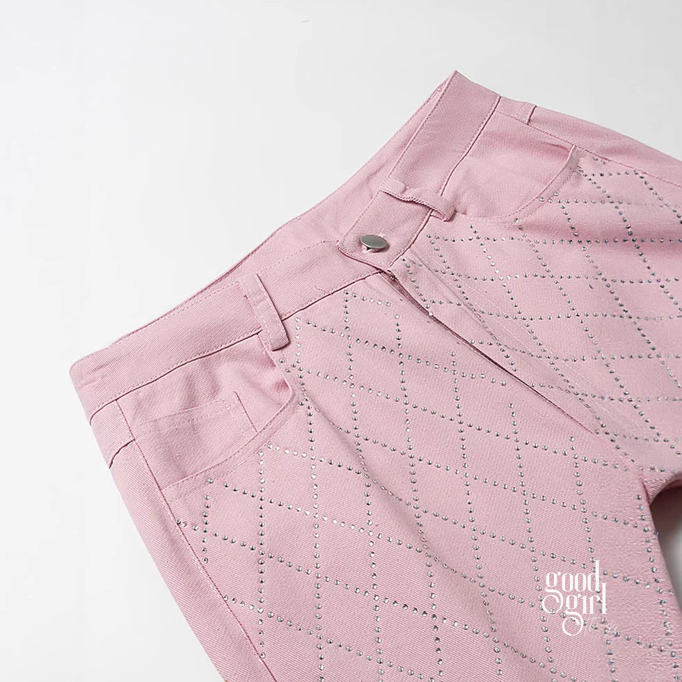 Kaidyn Pink Rhinestone Straight Jeans