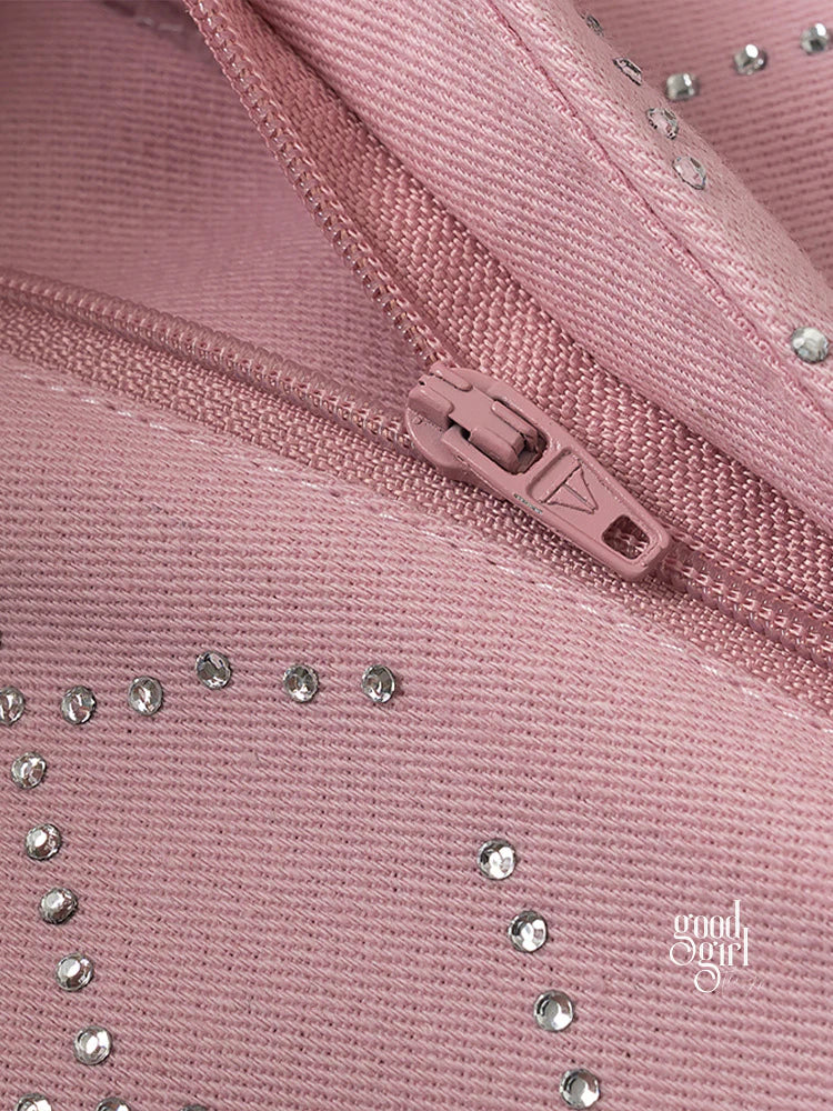 Kaidyn Pink Rhinestone Straight Jeans