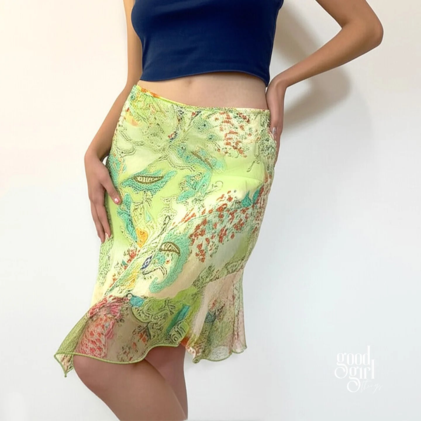 Kaleigh Irregular Mesh Midi Skirt