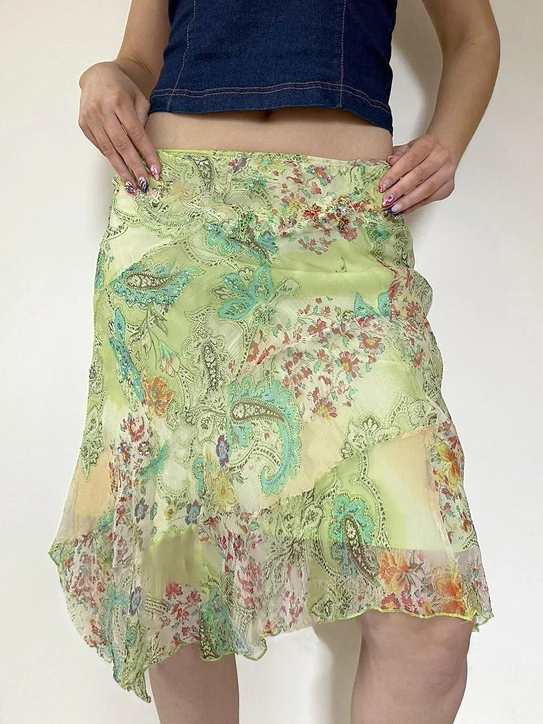 Kaleigh Irregular Mesh Midi Skirt