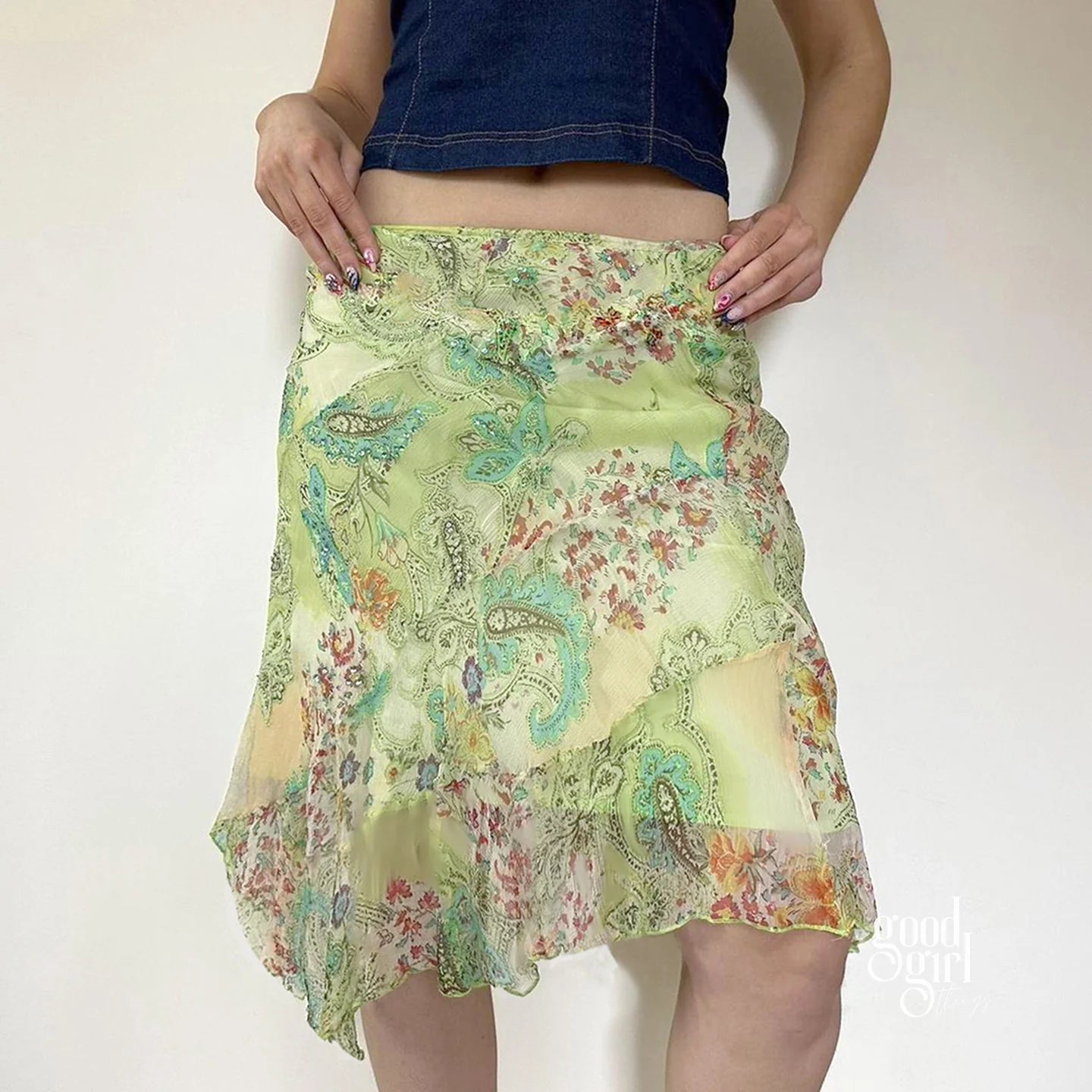 Kaleigh Irregular Mesh Midi Skirt