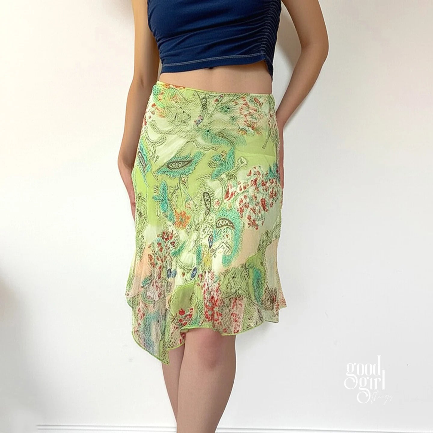 Kaleigh Irregular Mesh Midi Skirt