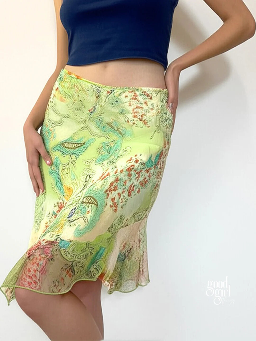 Kaleigh Irregular Mesh Midi Skirt