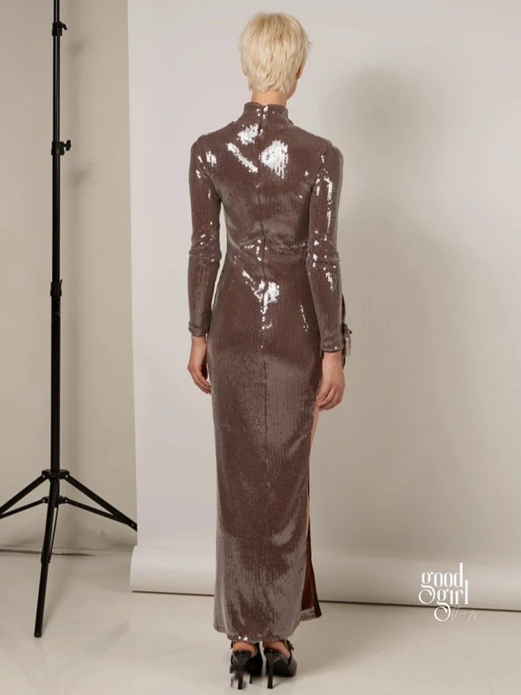 Kaylin Sequin Bow Slit Gown