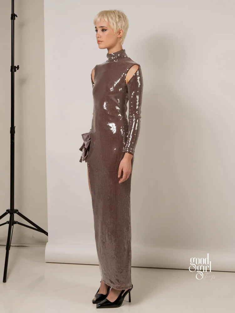 Kaylin Sequin Bow Slit Gown