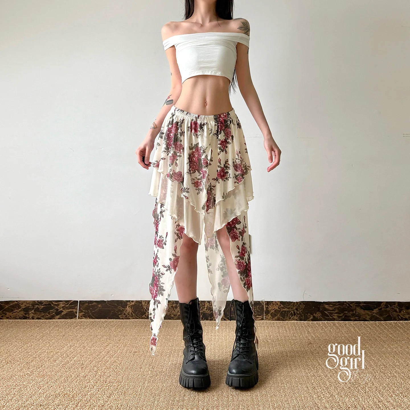 Kit Rose Print Asymmetric Skirt