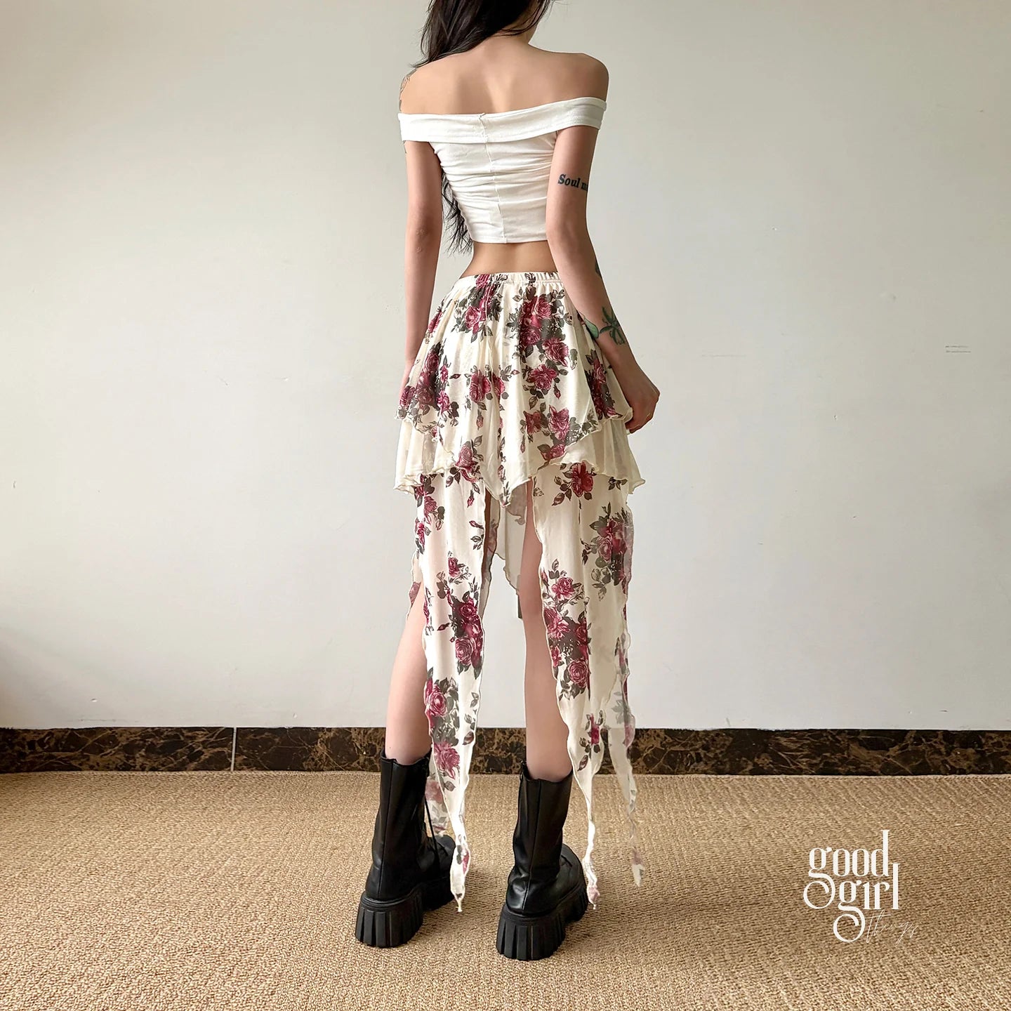 Kit Rose Print Asymmetric Skirt
