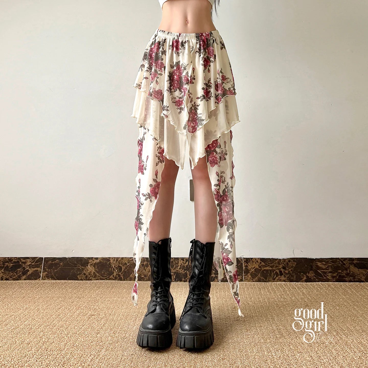 Kit Rose Print Asymmetric Skirt