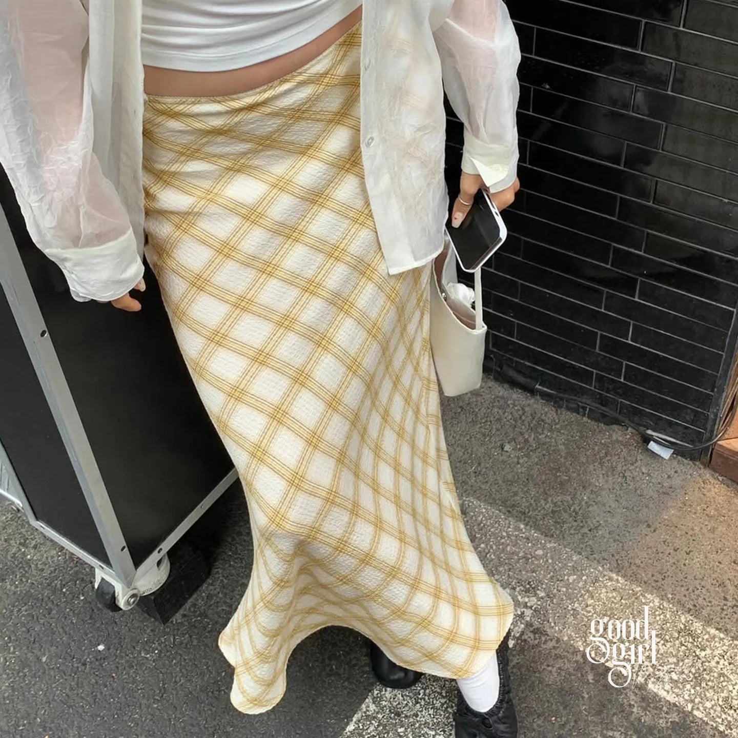 Klaudia Plaid Fishtail Midi Skirt