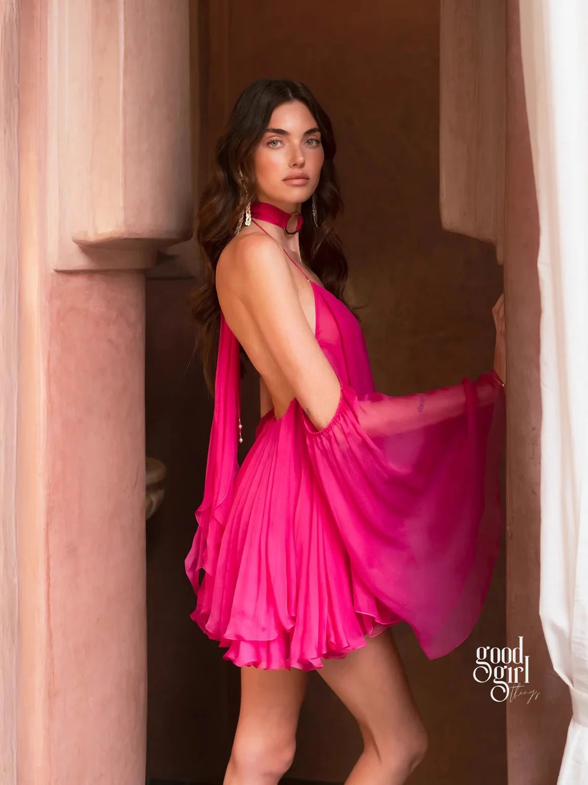 Linnea Backless Bell Sleeve Mini Dress