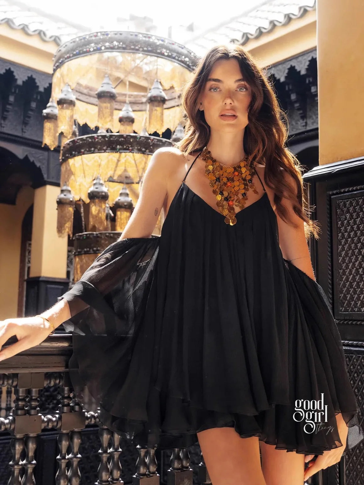 Linnea Backless Bell Sleeve Mini Dress