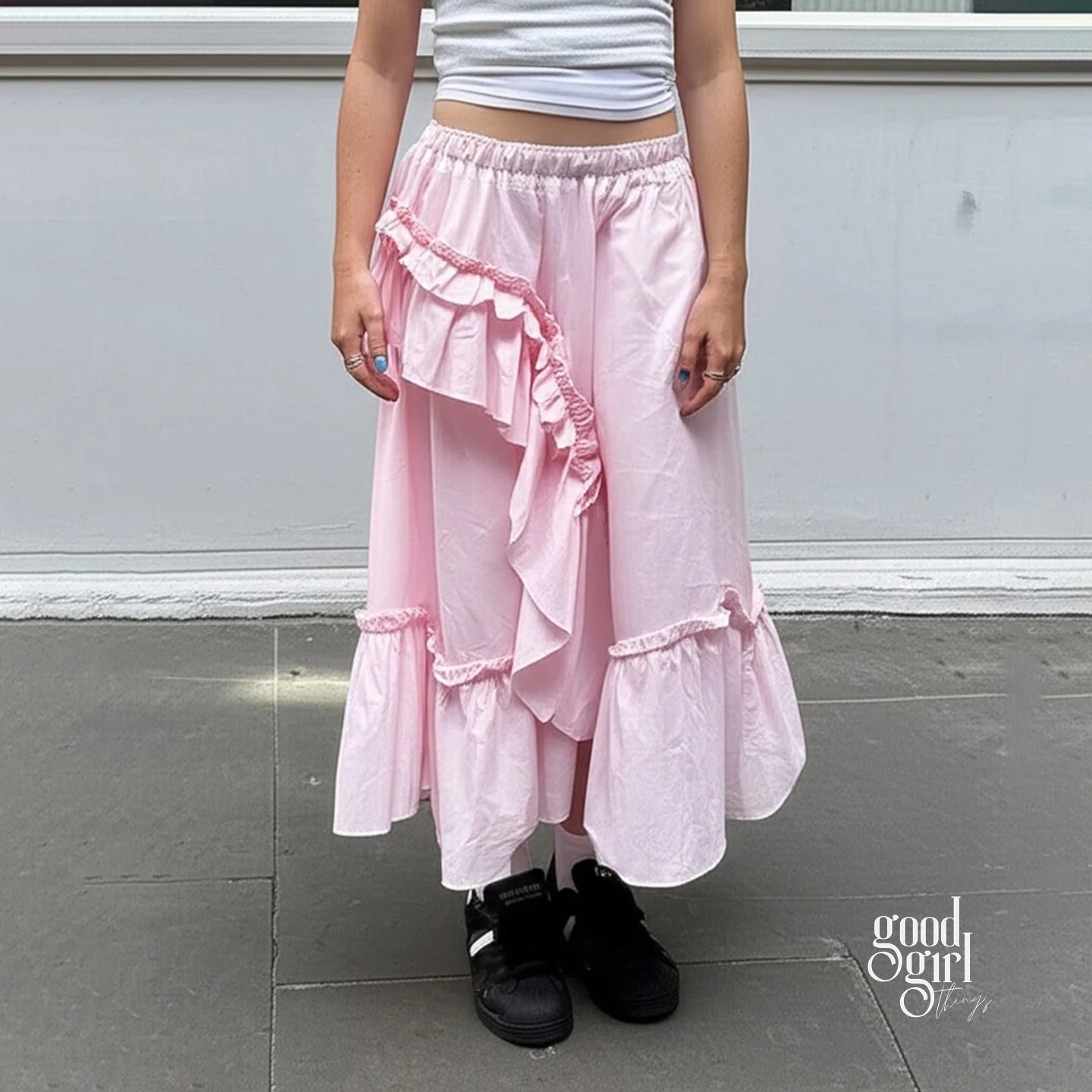 Lynlee Asymmetric Ruffle Maxi Skirt