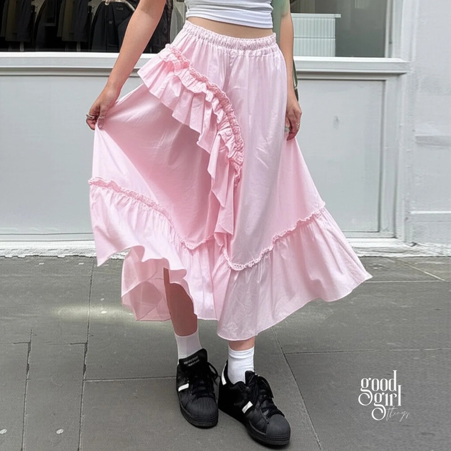 Lynlee Asymmetric Ruffle Maxi Skirt