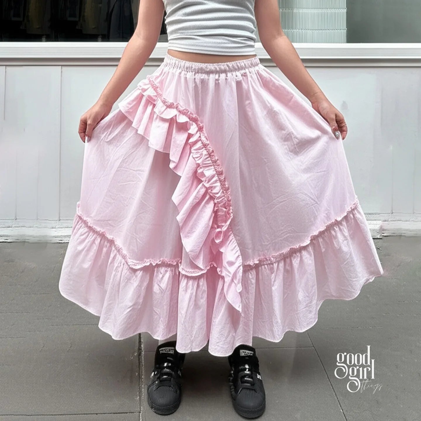 Lynlee Asymmetric Ruffle Maxi Skirt