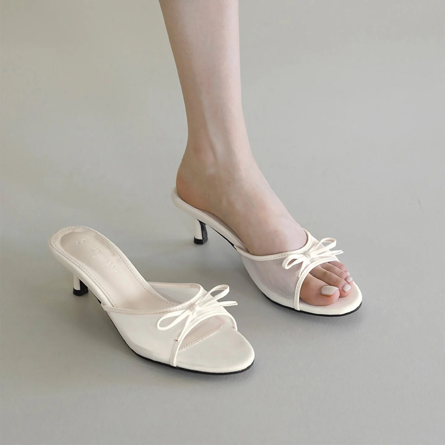 Mesh Bow Heeled Sandals