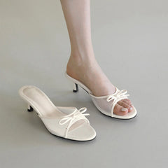 Mesh Bow Heeled Sandals