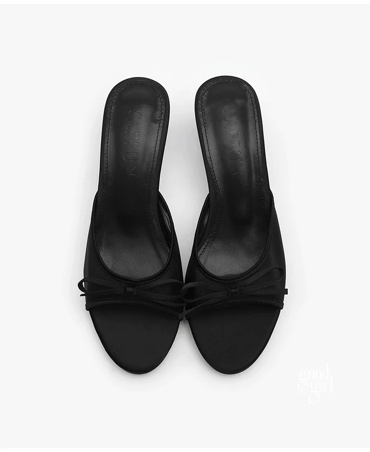 Mesh Bow Heeled Sandals