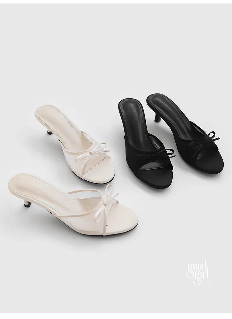 Mesh Bow Heeled Sandals