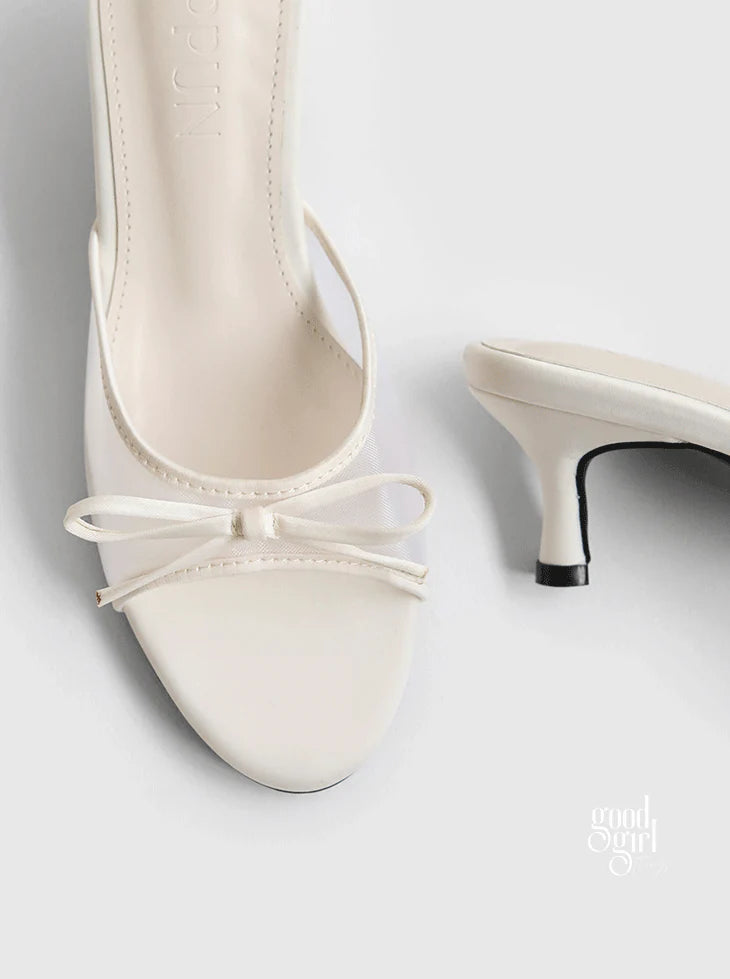 Mesh Bow Heeled Sandals