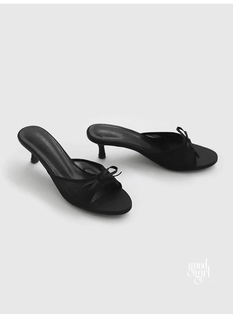 Mesh Bow Heeled Sandals
