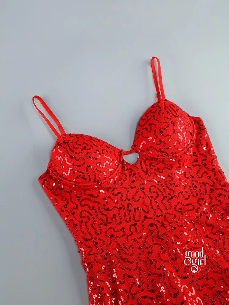 Michal Red Sequin Maxi Dress