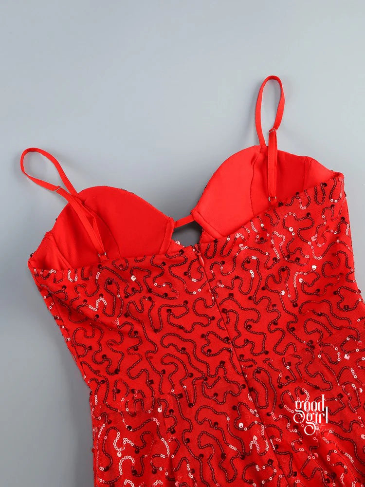 Michal Red Sequin Maxi Dress