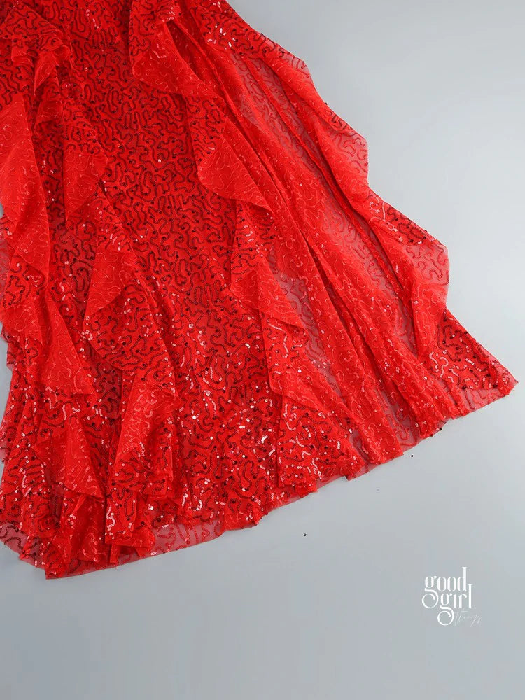 Michal Red Sequin Maxi Dress