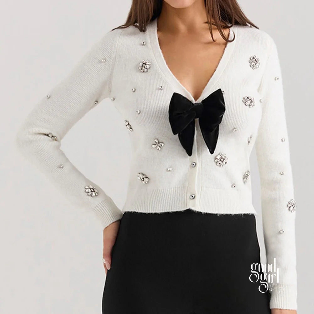 Myracle Rhinestone Bow Cardigan
