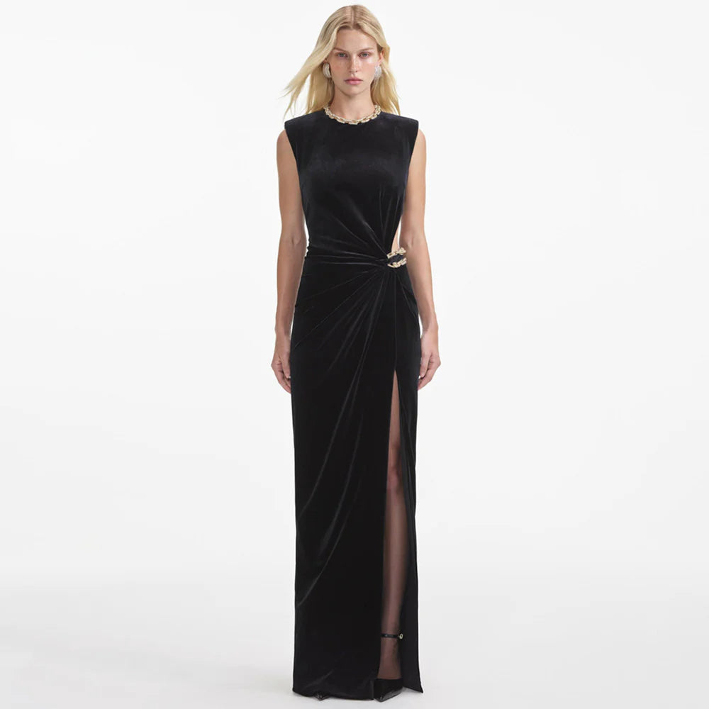 Niylah Pearl Velvet Maxi Dress