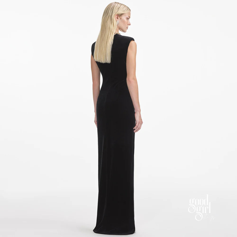 Niylah Pearl Velvet Maxi Dress