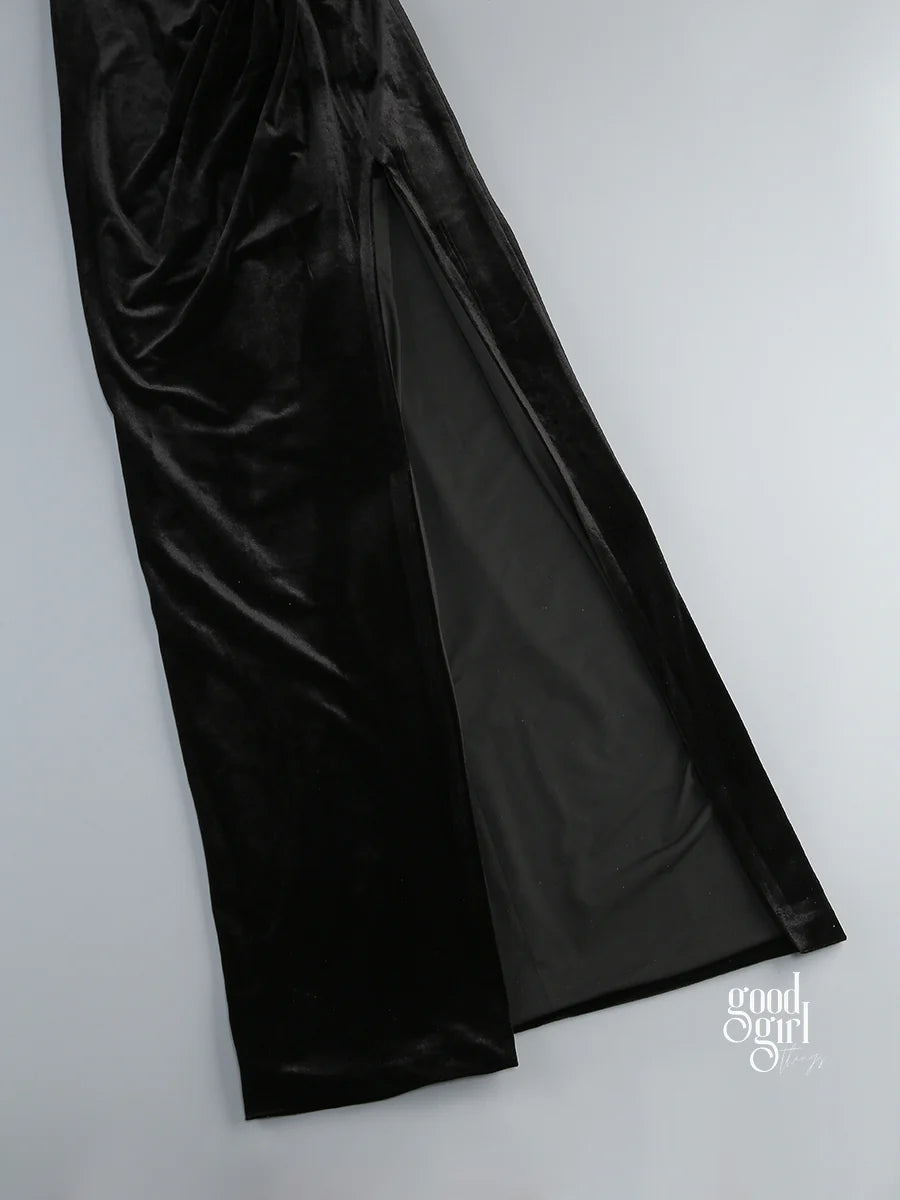 Niylah Pearl Velvet Maxi Dress
