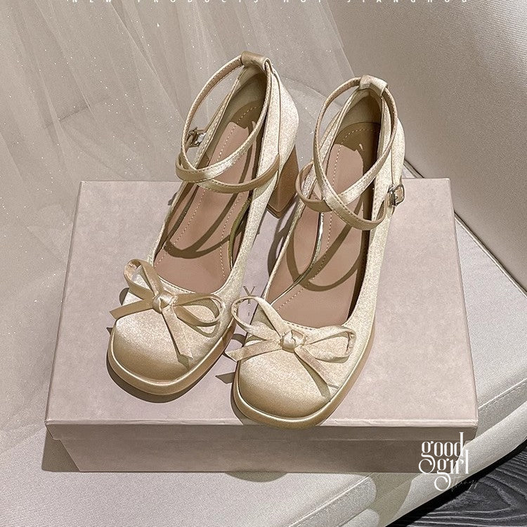 Paislynn Satin Bow Mary Jane Heels