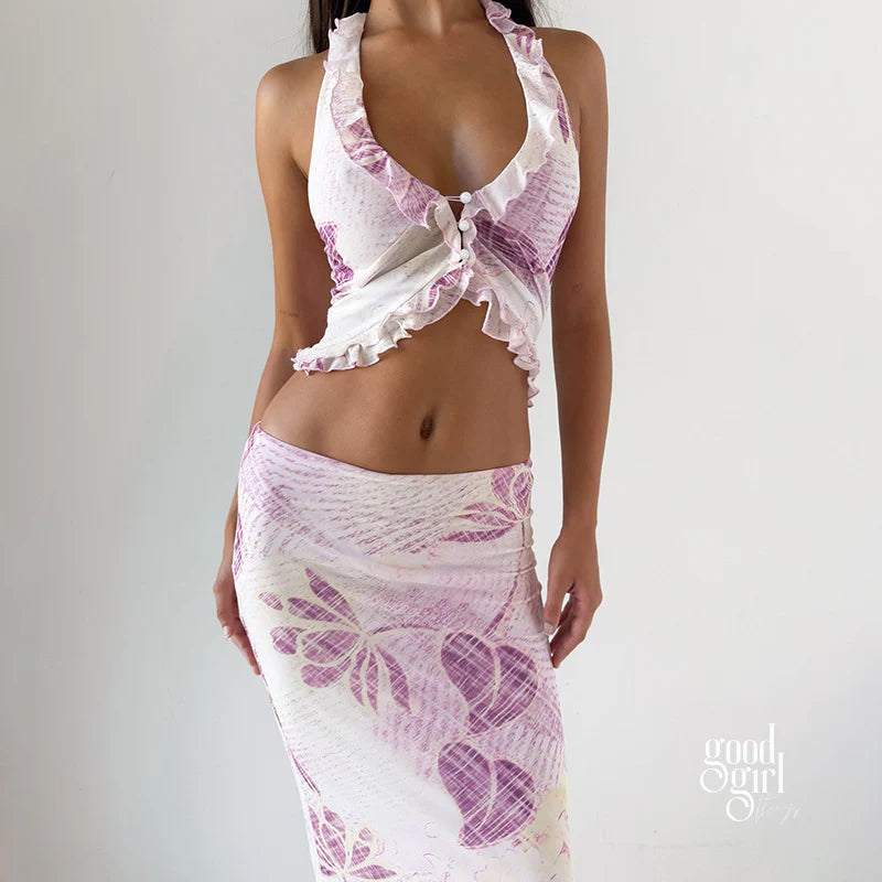 Pippa Floral Mesh Skirt Set
