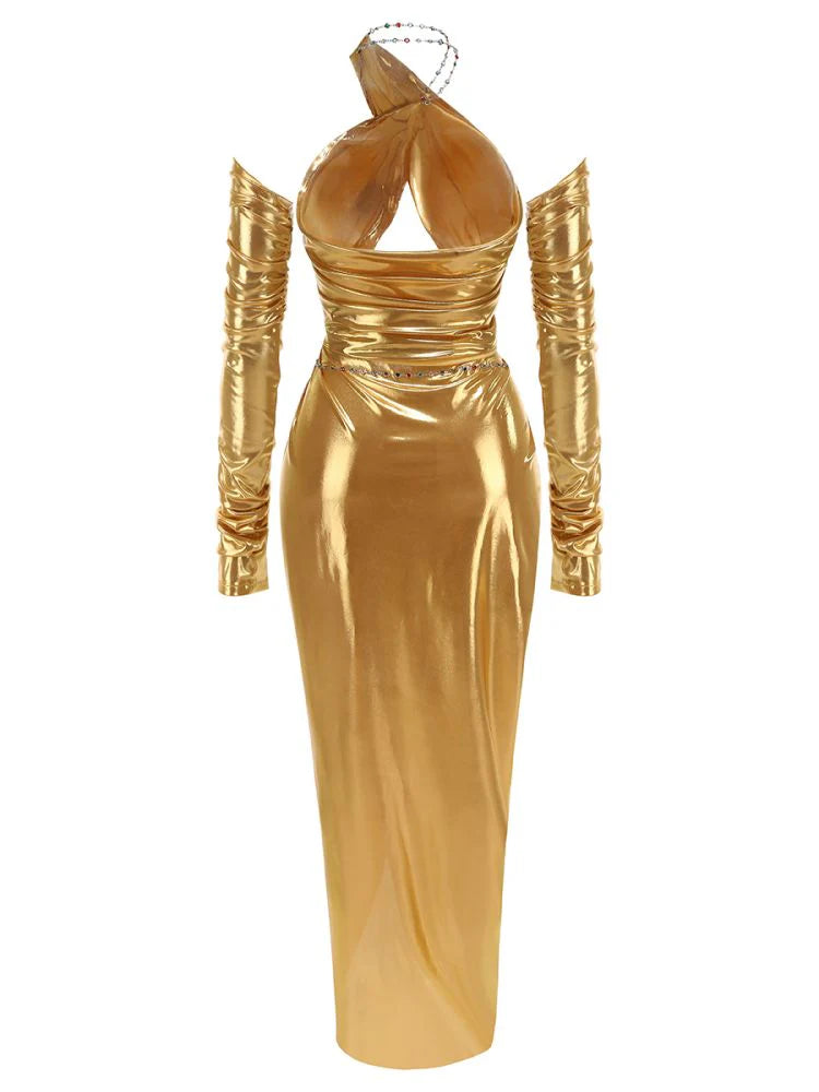 Sanjana Ruched Halter Gown