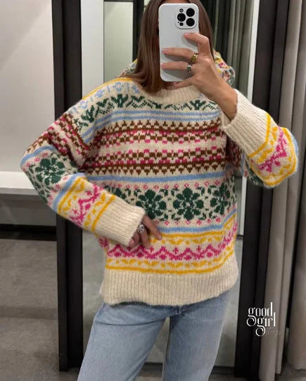 Terri Contrasting Jacquard Sweater