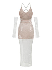 Theodora Sequin Mesh Midi Dress