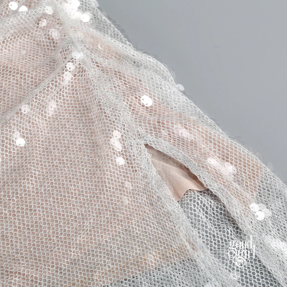 Theodora Sequin Mesh Midi Dress