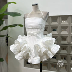 Tiered Halter Skirt Set - White