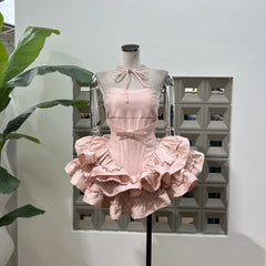 Tiered Halter Skirt Set - Light Pink