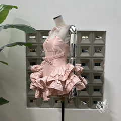 Tiered Halter Skirt Set - Light Pink