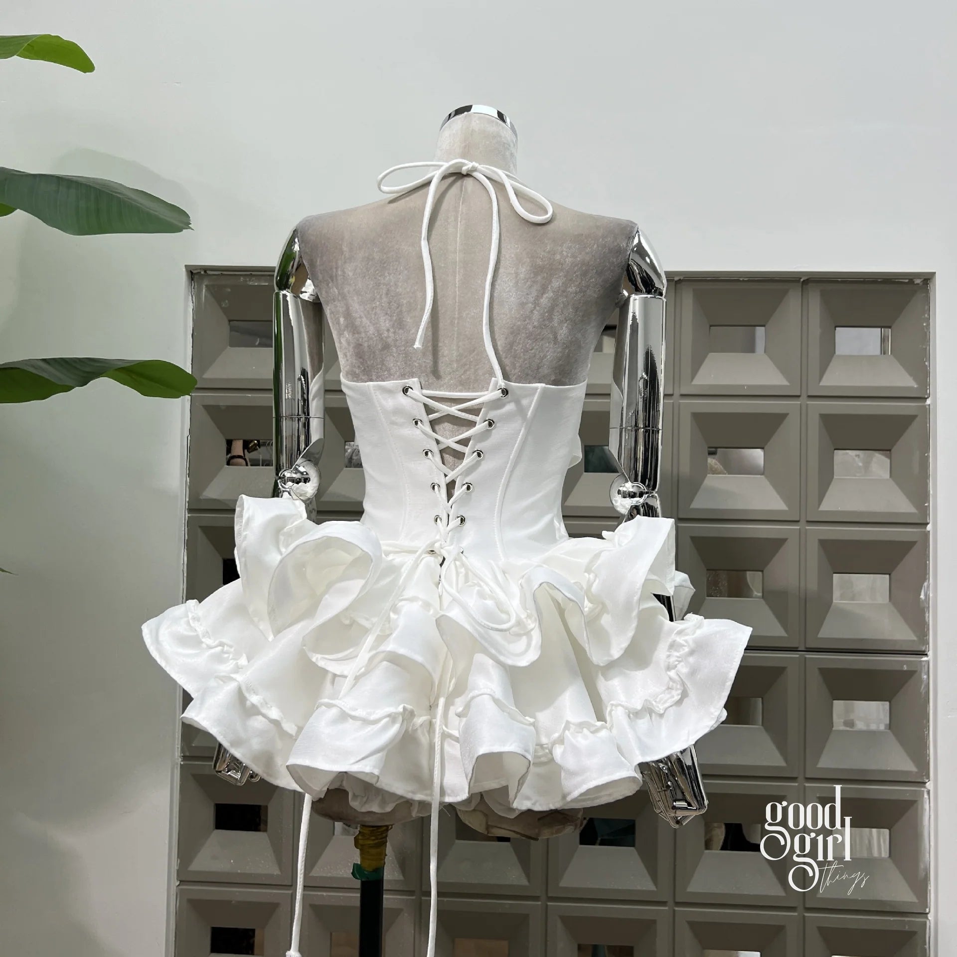 Tiered Halter Skirt Set - White