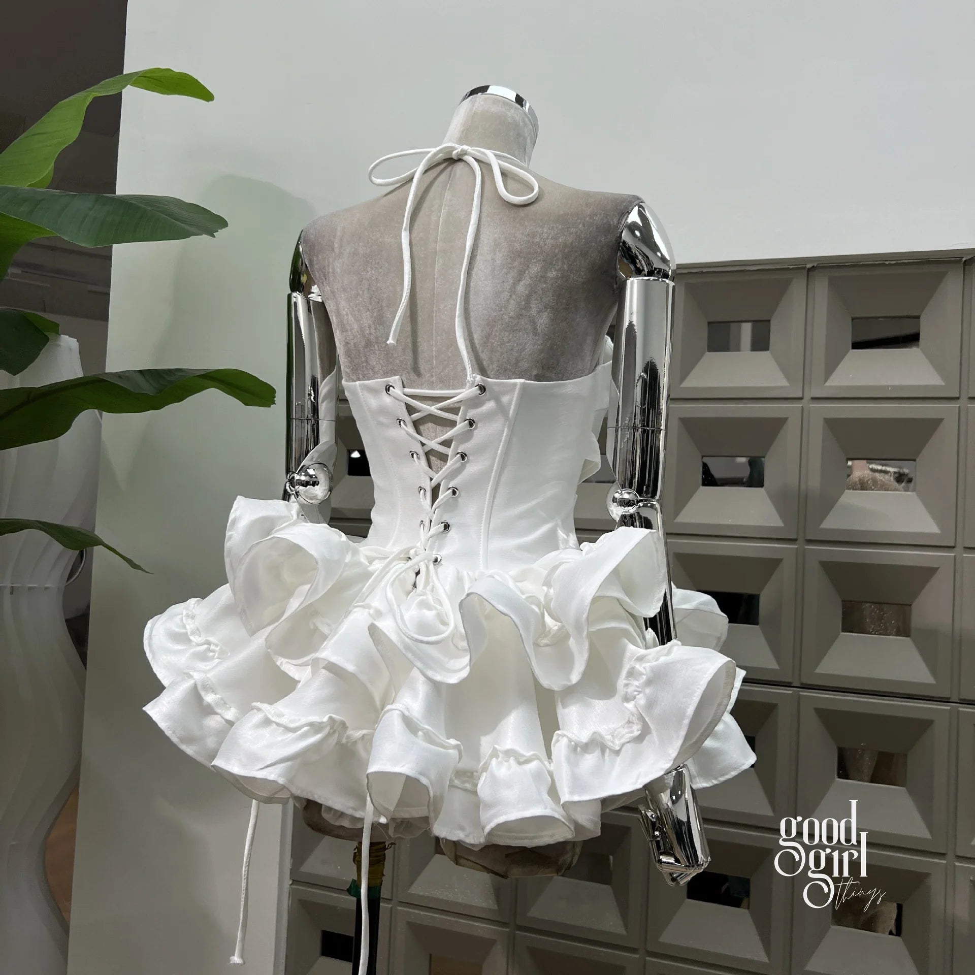 Tiered Halter Skirt Set - White