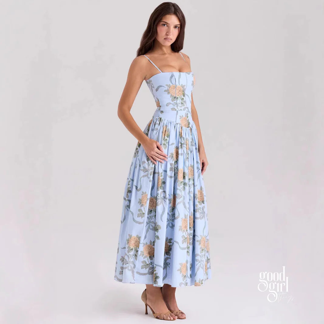 Yasmeen Blue Floral Midi Dress