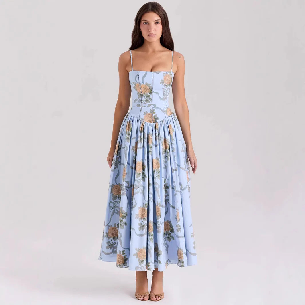 Yasmeen Blue Floral Midi Dress
