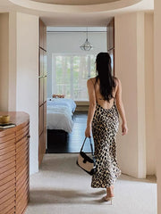 Constanza Backless Leopard Midi Dress
