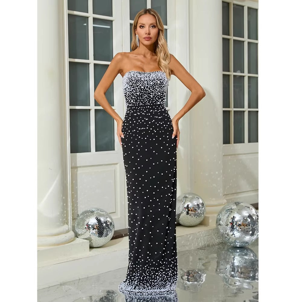 Alisson Pearl Embellished Strapless Maxi Dress